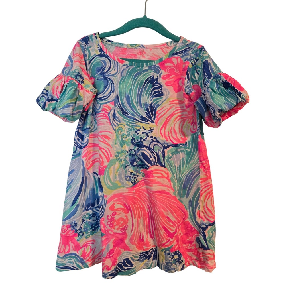 Lilly Pulitzer Kids Girls Colorful Print Dress Puff‎ Short Sleeve 4-5